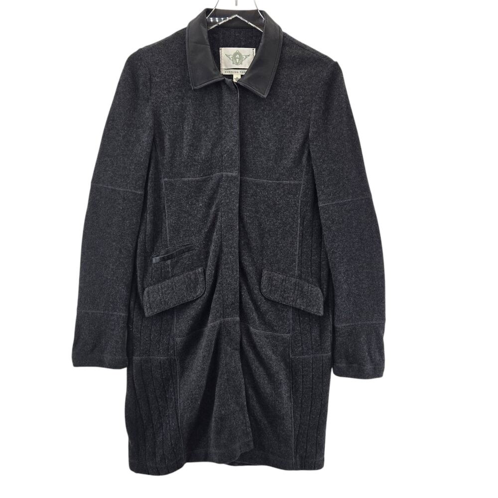 Burning‎ Torch 100% Recycled Cashmere Cardigan Sweater Jacket XS Charcoal Gray